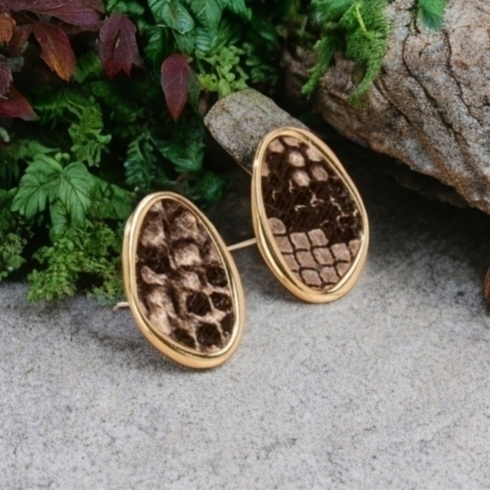 ANTHROPOLOGIE PYTHON SNAKESKIN STUD EARRINGS